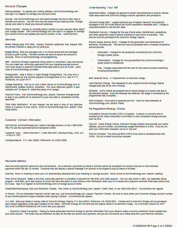 USA Dominion Energy utility bill template in Word and PDF formats, 3 pages, 3rd page
